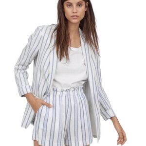 H&M Linen Blend Blue and White Striped Blazer Size 4